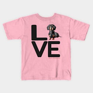 LOVE Black Tan Dachshund Black Letters Kids T-Shirt